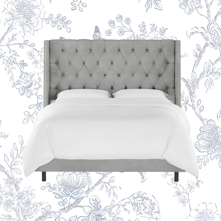 Annabel Upholstered Wingback Bed Kelly Clarkson Home Size: Full Body Fabric: Classic Steel Gray Performance Velvet