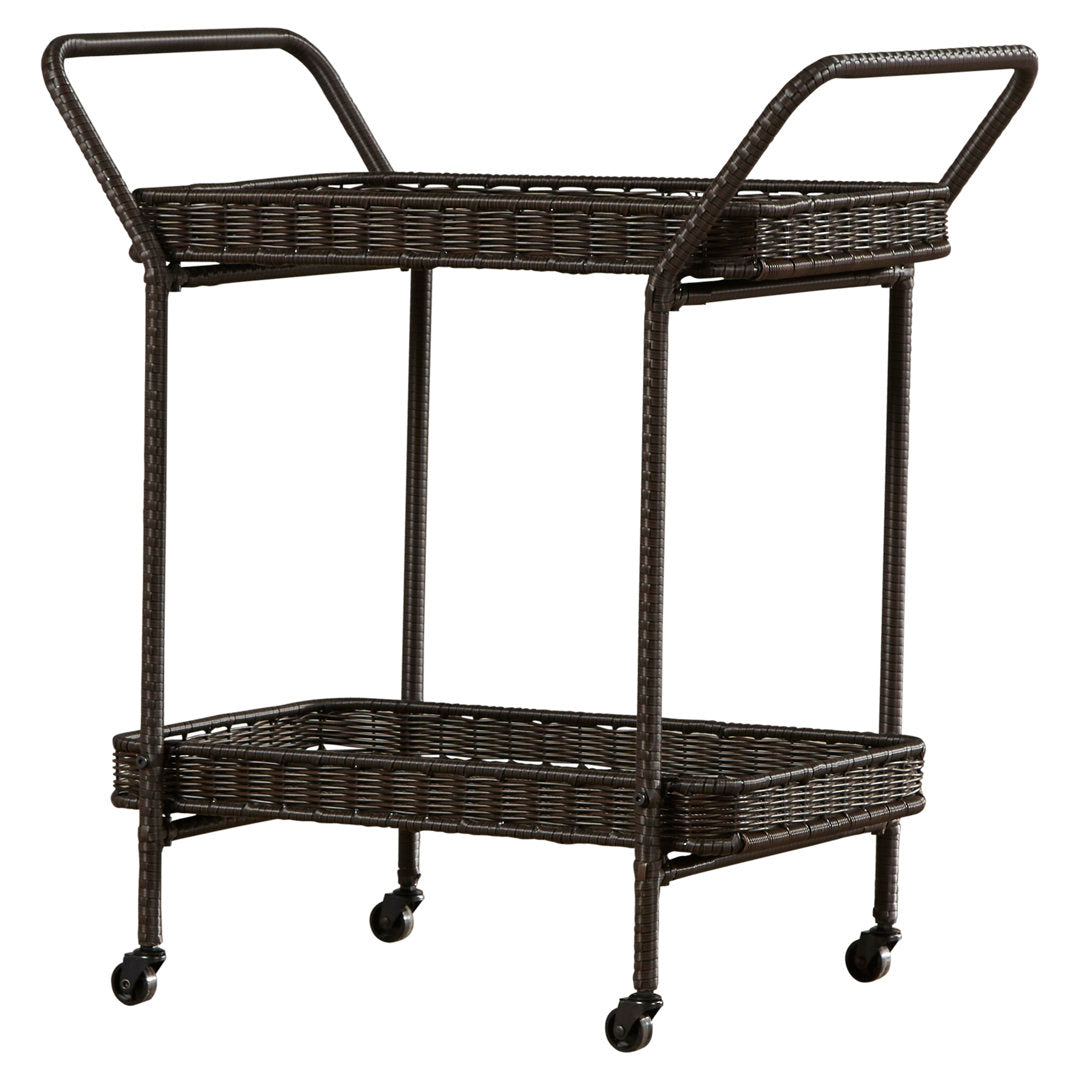 Warba Bar Cart with Metal Frame and Wicker Outer Bay Isle Home™ Color: Espresso