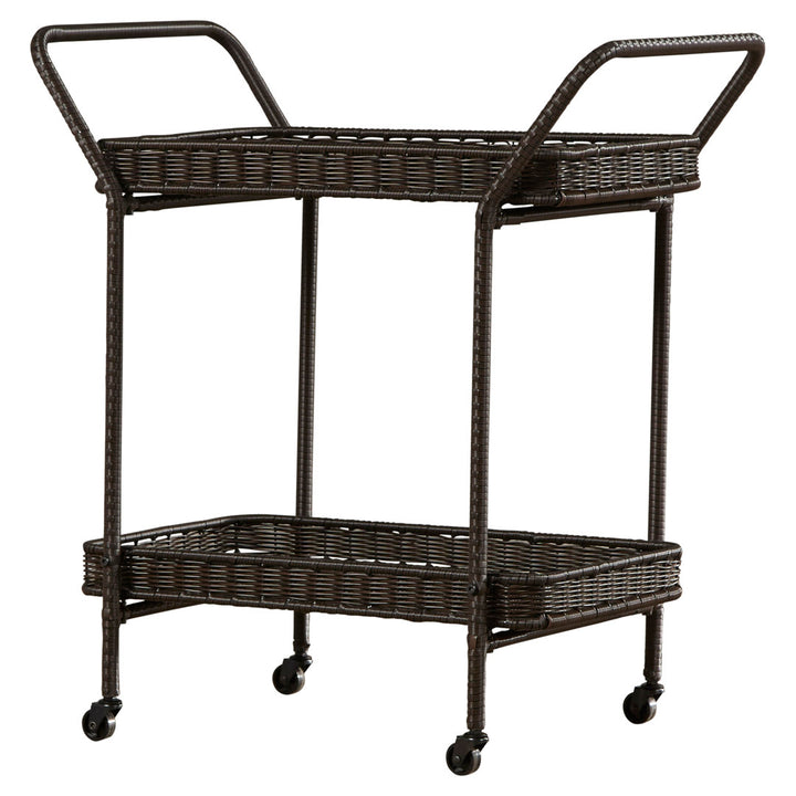 Warba Bar Cart with Metal Frame and Wicker Outer Bay Isle Home™ Color: Espresso