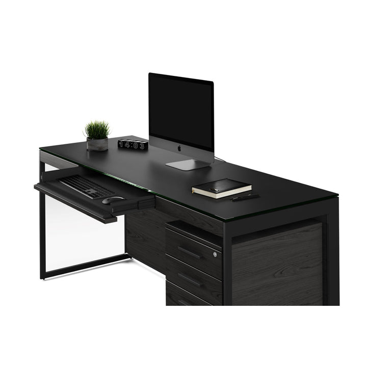 Sequel 20 Glass Desk BDI Color (Top/Frame): Charcoal Stained Ash/Black