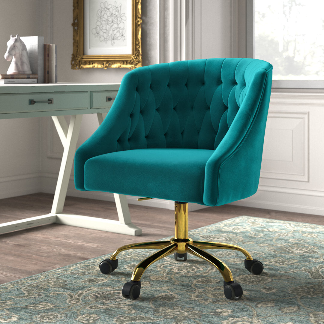 Louise 35.5'' H Velvet Hand-Curated Task Chair with Button Tufted Kelly Clarkson Home Upholstery Color: Turquoise Velvet