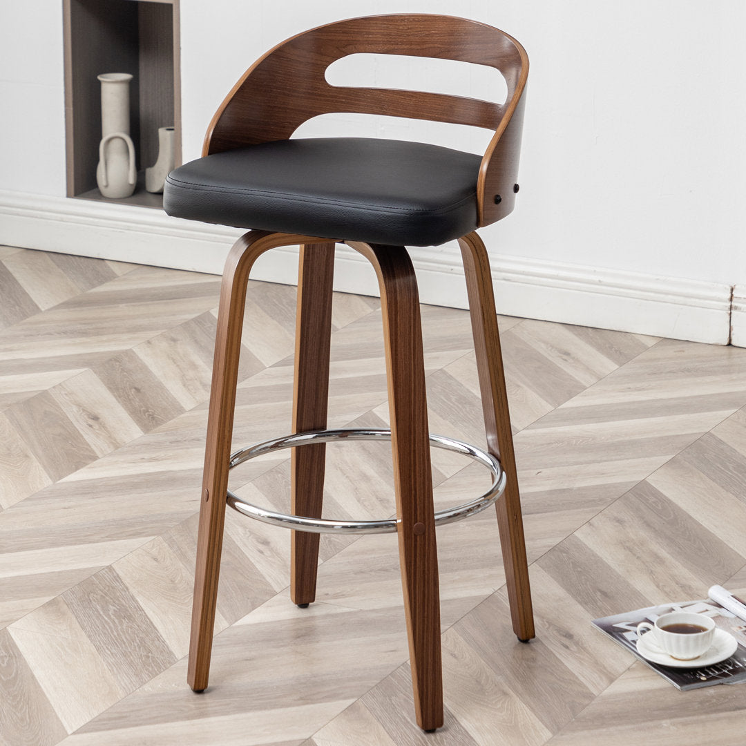Mahtab Swivel Counter & Bar Stool (Set of 2) Corrigan Studio® Upholstery: Black Faux Leather, Seat Height: Bar Stool = 29.92” Seat Height