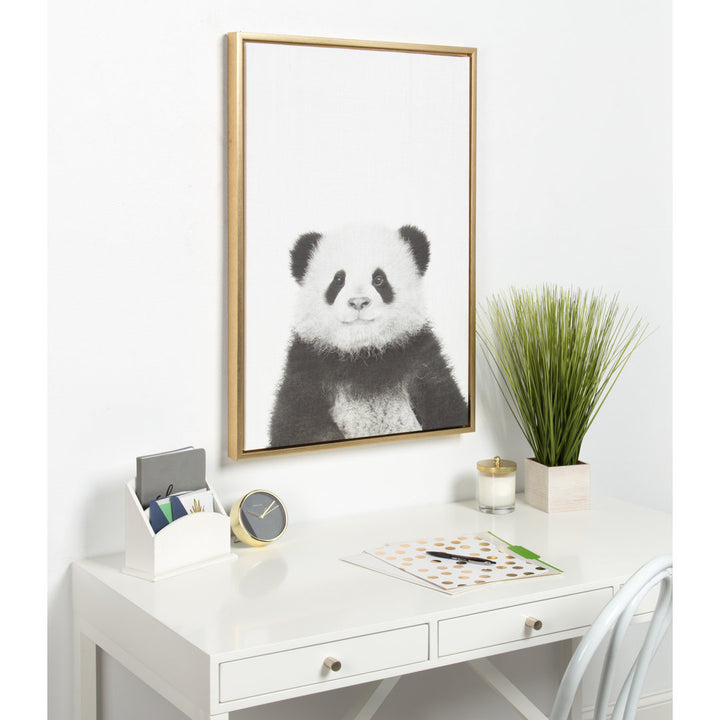 Panda Animal Print Black and White Portrait' Framed Photographic Print on Canvas Ivy Bronx Format: Gold Framed