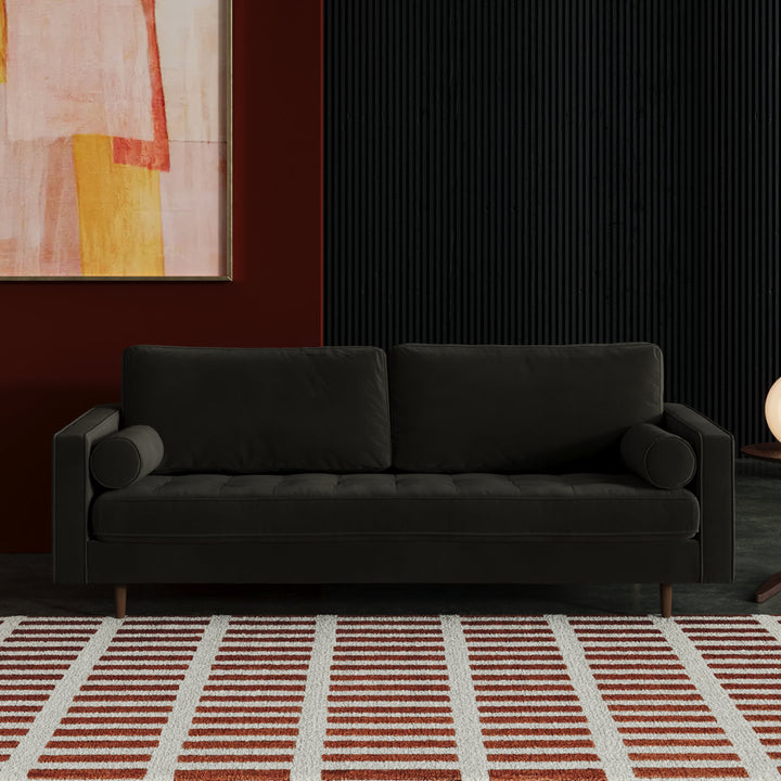 Geo 84" Upholstered Sofa AllModern Fabric: Bella Smoke Performance Velvet