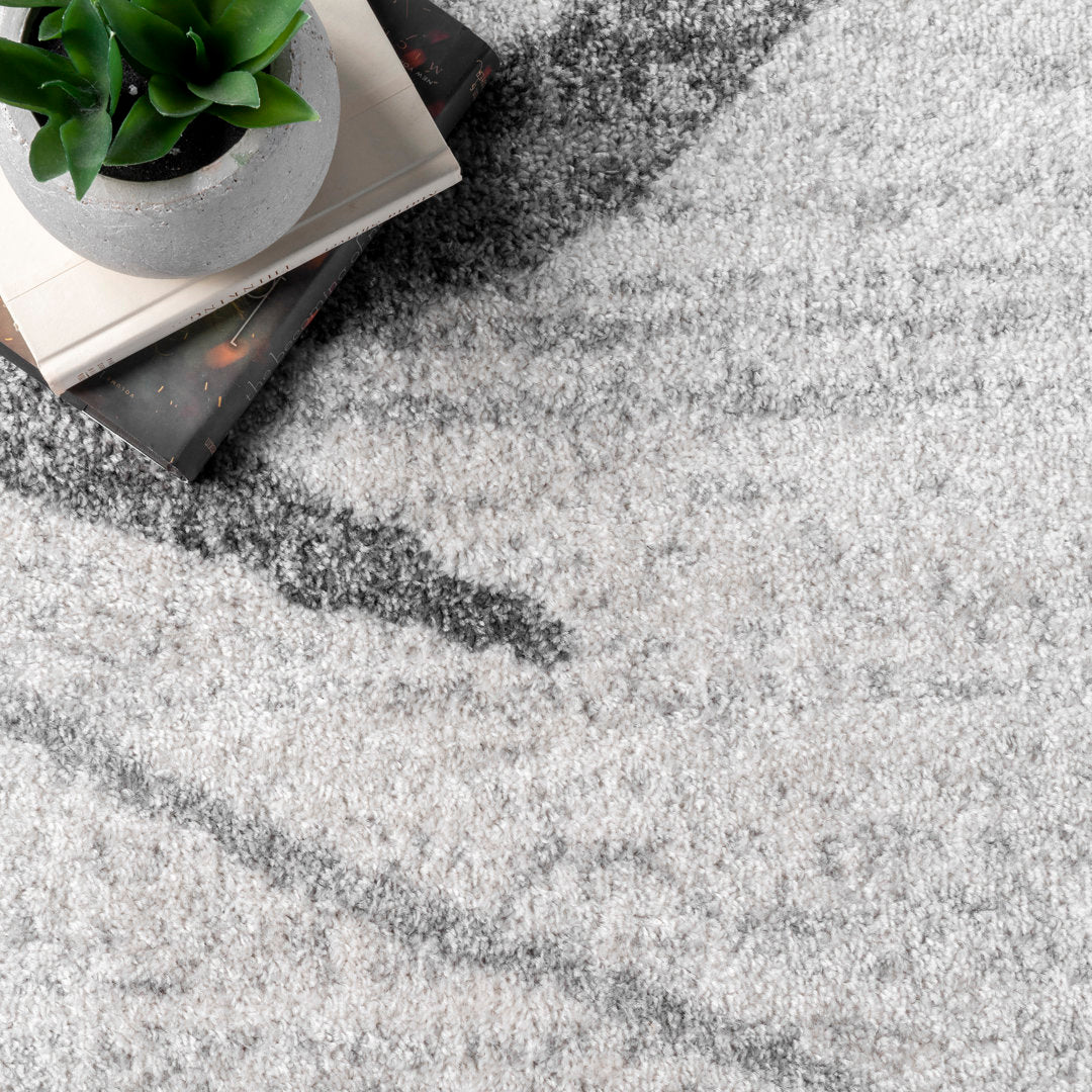 Amii Abstract Stripe Contemporary Ivory/Gray/Charcoal Area Rug Wrought Studio™ Rug Size: Oval 6'7" x 9'