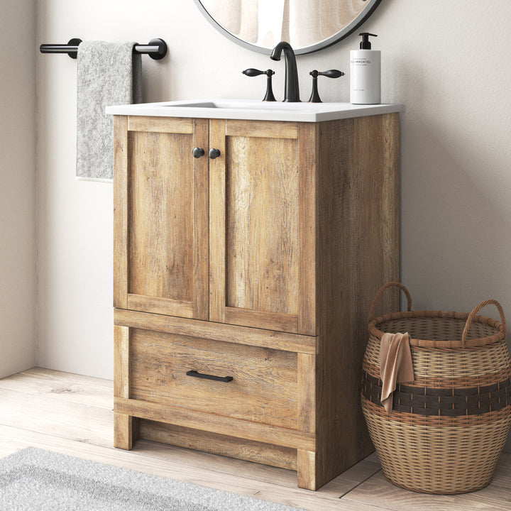 Ahmed 24" D x 19'' D x 34'' H Single Bathroom Vanity Sand & Stable™ Base Finish: Natural Oak