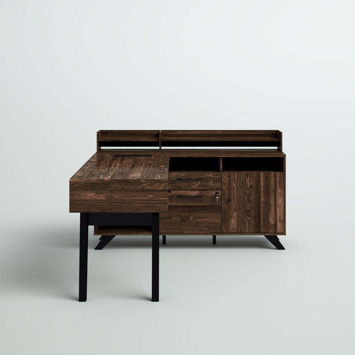 Helsy L-Shaped Desk with Power Bar and Removable Hutch Natural Walnut Mercury Row® Color: Natural Walnut