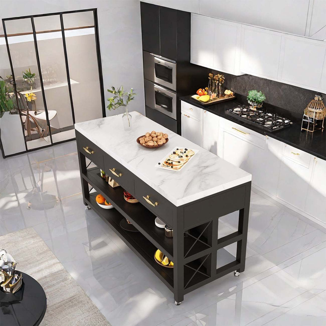 Movable marble island, metal base counter Hart Enjoy life