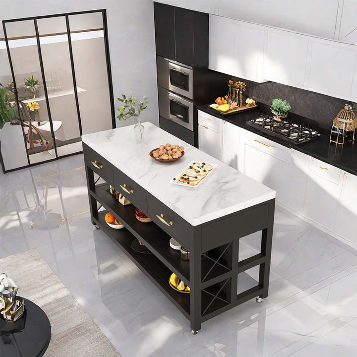 Movable marble island, metal base counter Hart Enjoy life
