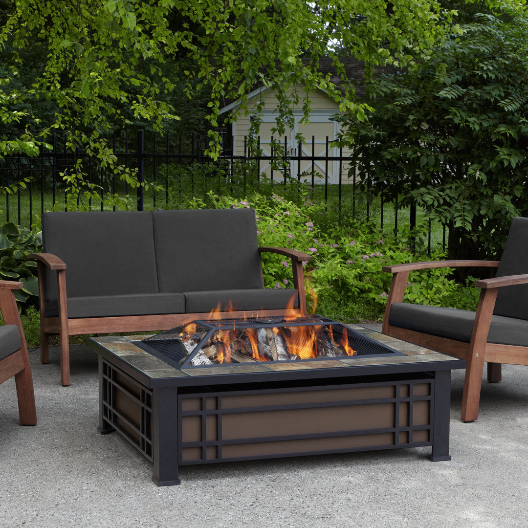 Hamilton Steel Wood Burning Fire Pit Table Real Flame