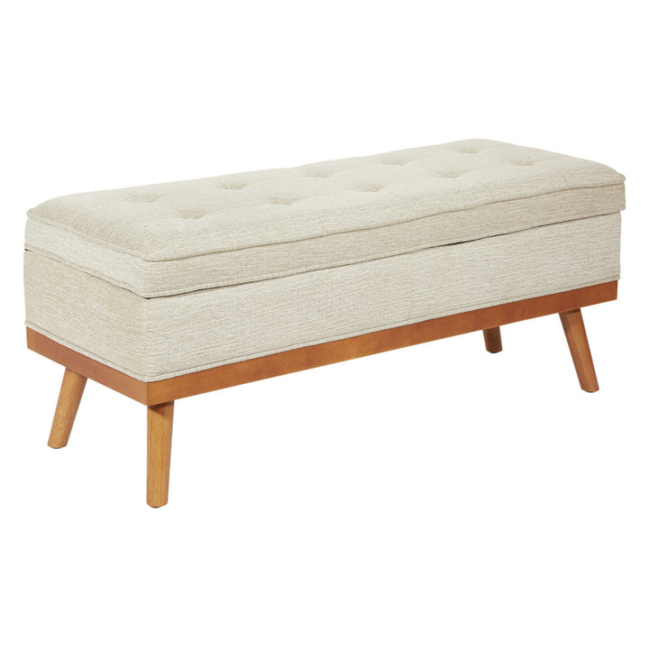 Boyu Upholstered Flip Top Storage Bench George Oliver Upholstery Color: Beige Polyester Blend