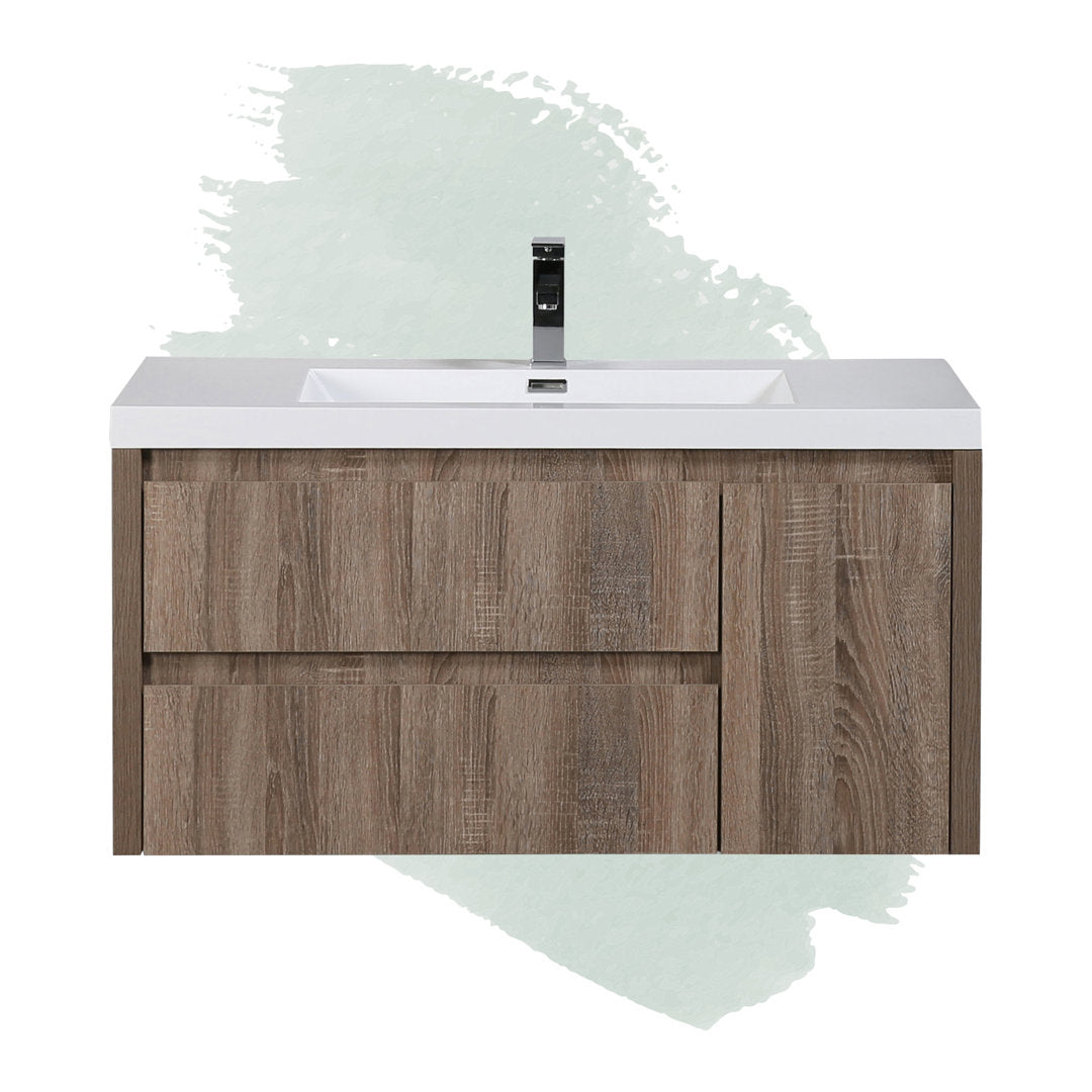 Ayeasha 42" Wall-Mounted Single Bathroom Vanity Set Ivy Bronx Base Finish: Teak Oak