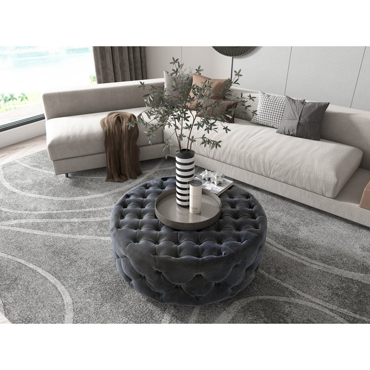 Armenio Round Ottoman - 17" H x 45" W x 45" D Lark Manor™ Fabric: Silver