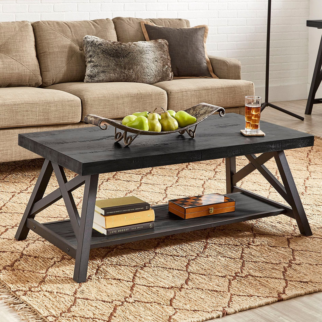Isakson Trestle Coffee Table with Storage Laurel Foundry Modern Farmhouse® Table Top Color: Black