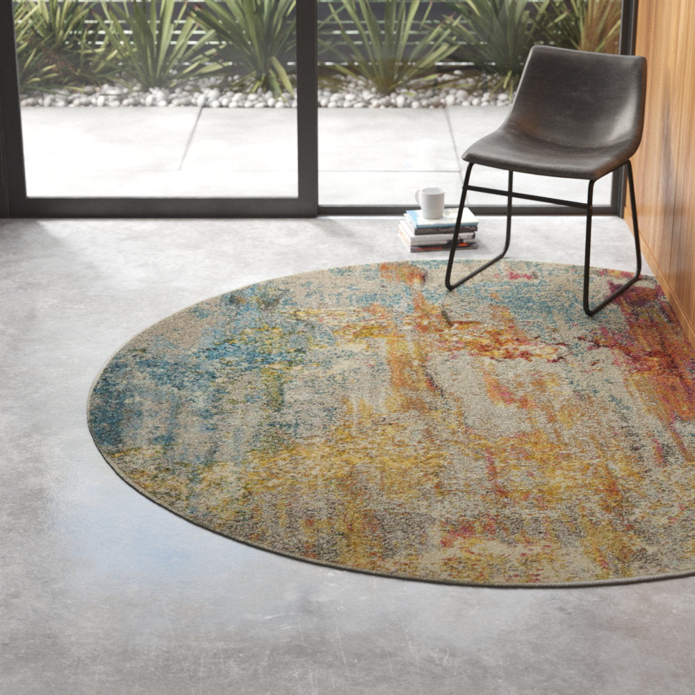 Adrihana Abstract Blue/Yellow Area Rug Williston Forge Rug Size: Round 7'10"