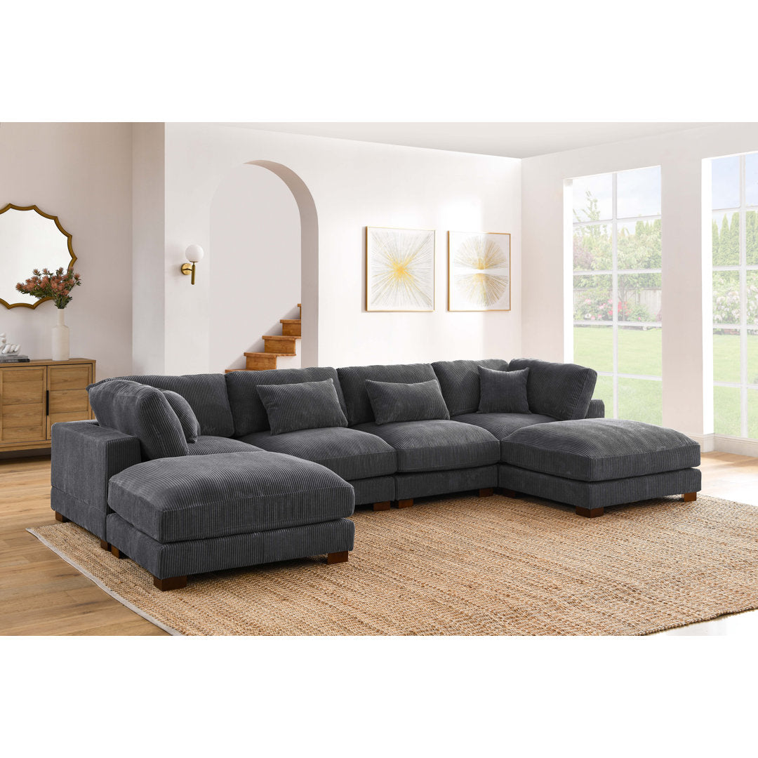 Andreco 144" Wide Reversible Modular Corner Sectional with Ottoman Wade Logan® Body Fabric: Gray Corduroy