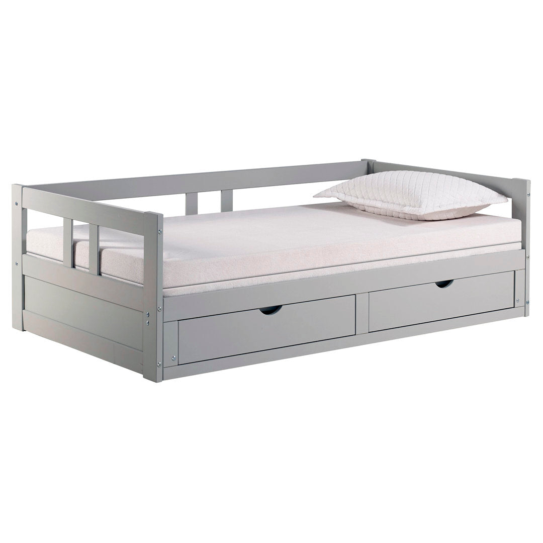 Bechtold Twin to King Solid Wood Frame Extendable Daybed With 2 Drawers And Trundle Guest bed Harriet Bee Bed Frame Color: Dove Gray