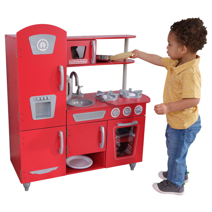 Vintage Wooden Play Kitchen with Ice Maker and Play Phone KidKraft Color: Red