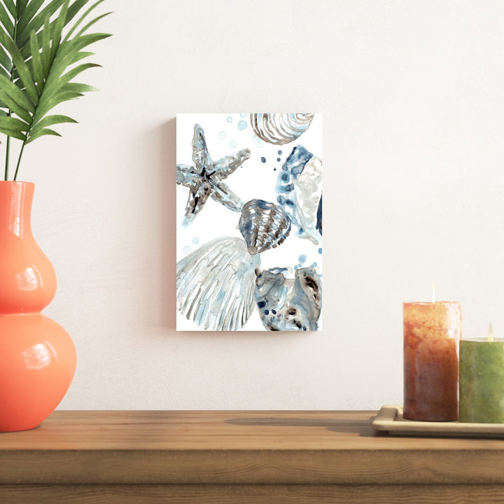 Cerulean Seashells II by June Erica Vess - Wrapped Canvas Painting Print Beachcrest Home™ Size: 18" H x 12" W   Format: Wrapped Canvas, Mat Included: No