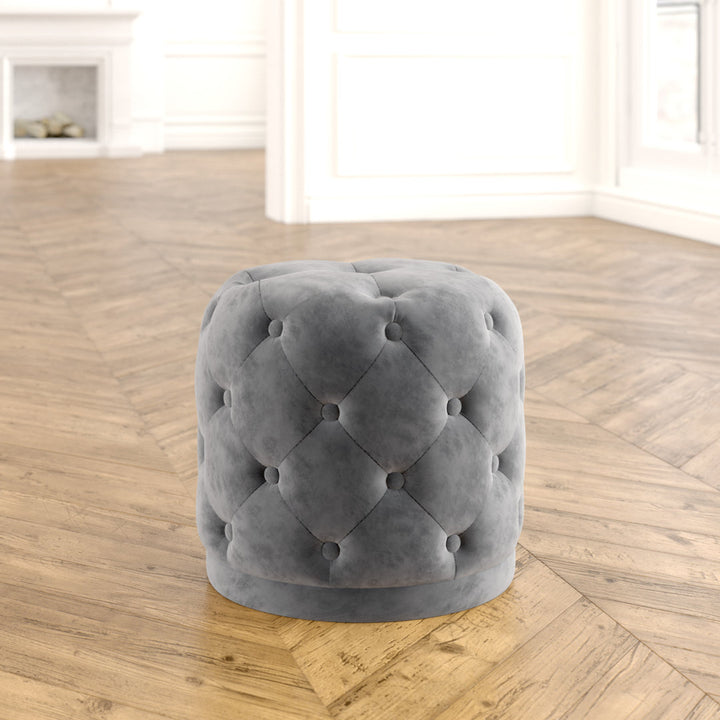 Olivios 18" Wide Velvet Tufted Round Standard Ottoman Mercer41 Upholstery Color: Gray