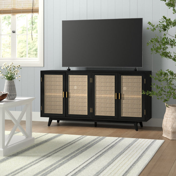 Emily 56.8''Rattan TV Stand With Storage Kelly Clarkson Home Color: Black