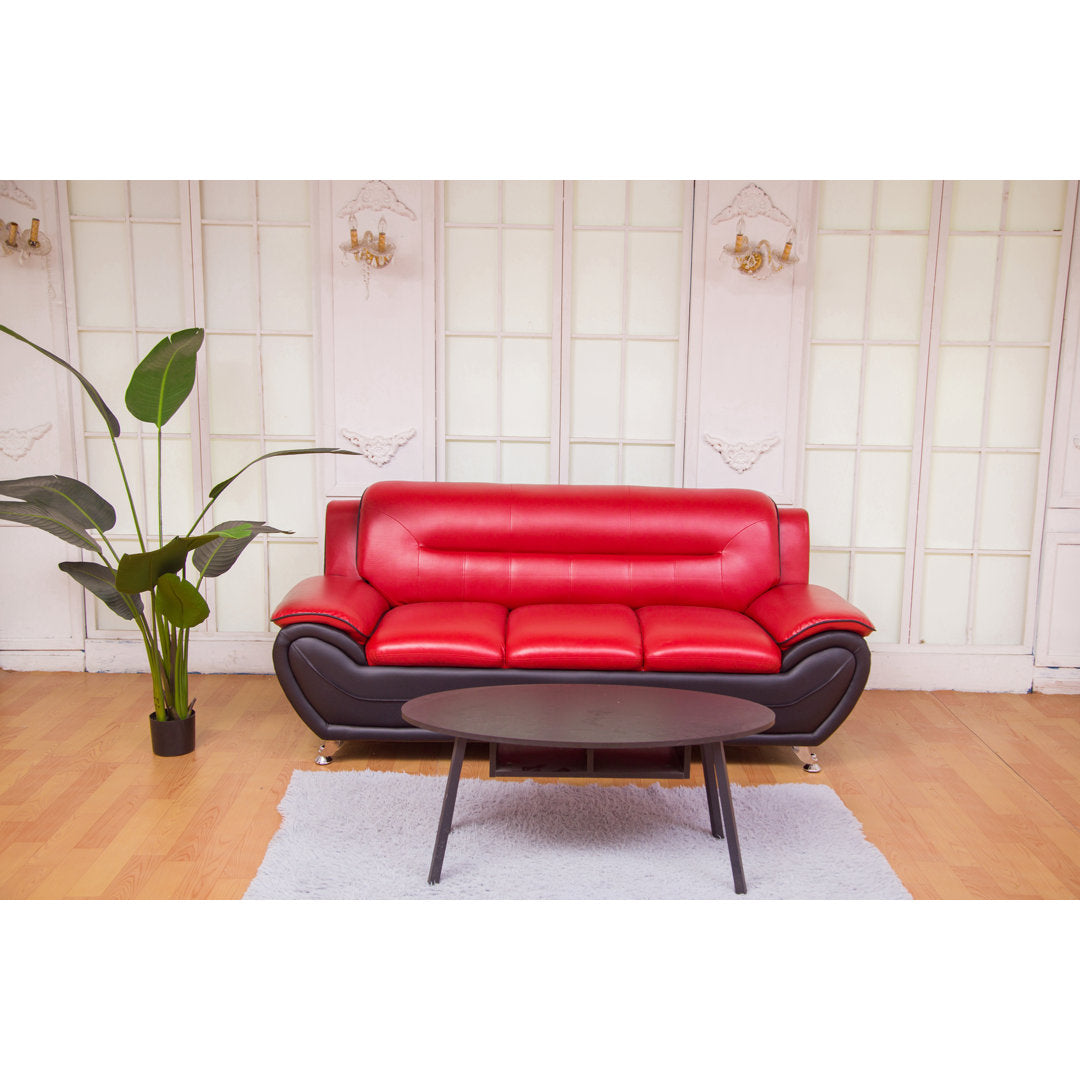 Mulvey 80" Faux Leather Pillow Top Arm Sofa Orren Ellis Upholstery Color: Red/Black