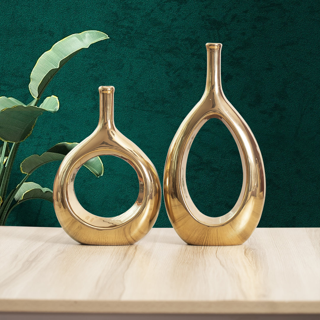 2 Piece Dinges Ceramic Table Vase Set Orren Ellis Color: Gold