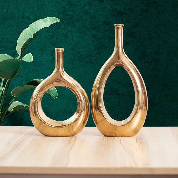2 Piece Dinges Ceramic Table Vase Set Orren Ellis Color: Gold