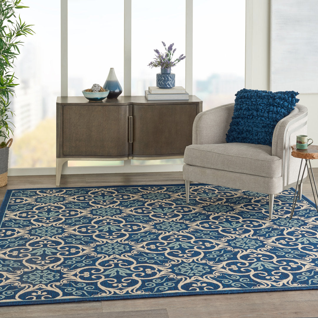 Adelene Floral Navy Blue Indoor / Outdoor Area Rug Birch Lane™ Rug Size: Rectangle 7'10" x 10'6"