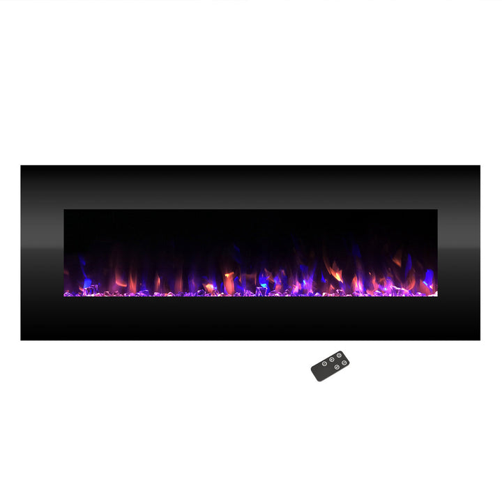Quevedo Electric Fireplace - 54 Inch No Heat Wall Mounted Fireplace with LED Flames, Remote, Timer, and Adjustable Brightness(Black) Orren Ellis