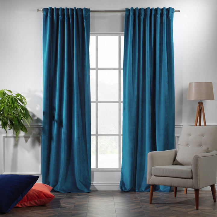 Matte Velvet Extra wide x Extra Long Custom Made Decorative Single Panel Lilijan Home & Curtain Curtain Color: 43 Prussian Size per Panel: 100" W x 63" L