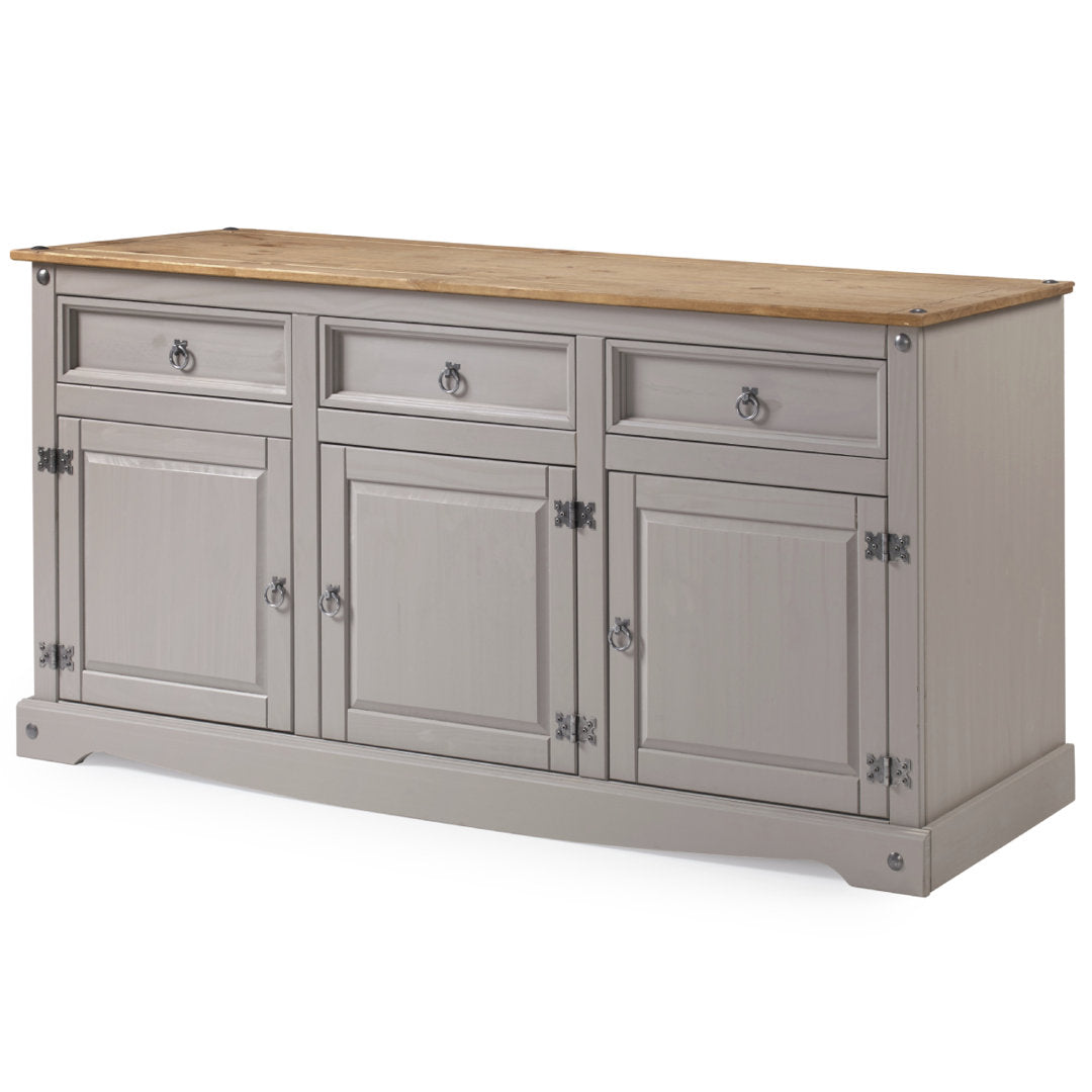 Corona 65.91" Wide 3 Drawer Pine Solid Wood Sideboard Gracie Oaks Color (Base/Top): Gray Wash Stain/Antique Brown Stain