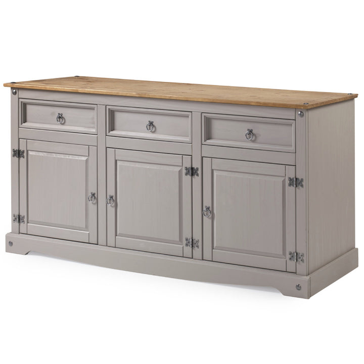 Corona 65.91" Wide 3 Drawer Pine Solid Wood Sideboard Gracie Oaks Color (Base/Top): Gray Wash Stain/Antique Brown Stain