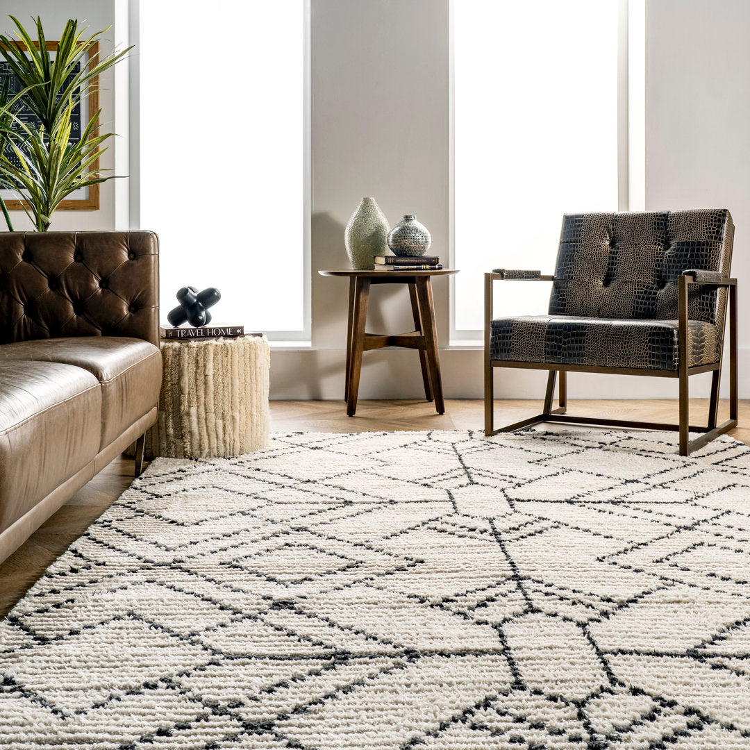 Nola Geometric Textured Shag Power Loom Performance Beige Rug Steelside™ Rug Size: Rectangle 7'10" x 10'2"