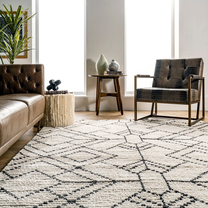 Nola Geometric Textured Shag Power Loom Performance Beige Rug Steelside™ Rug Size: Rectangle 7'10" x 10'2"