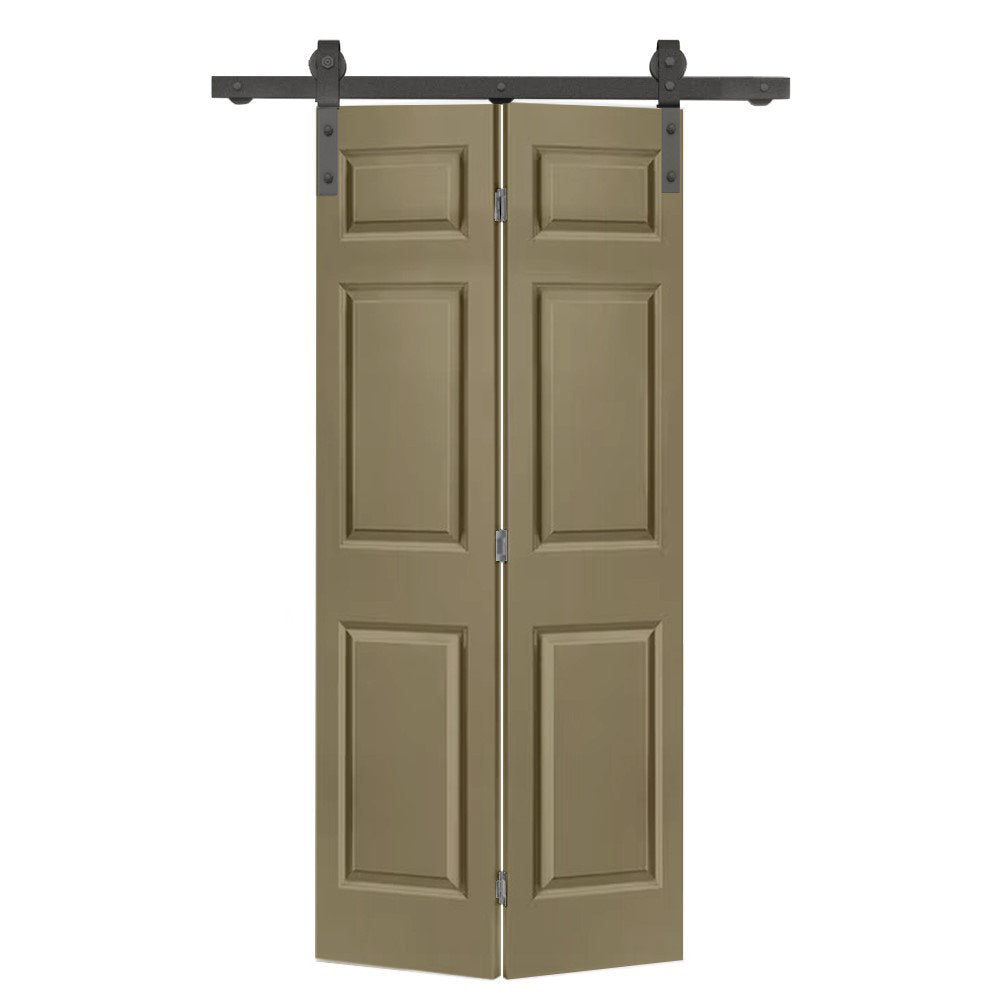 Paneled MDF Composite Bifold Barn Door with Installation Hardware Kit Calhome Size: 24" x 84" Finish: Olive Green