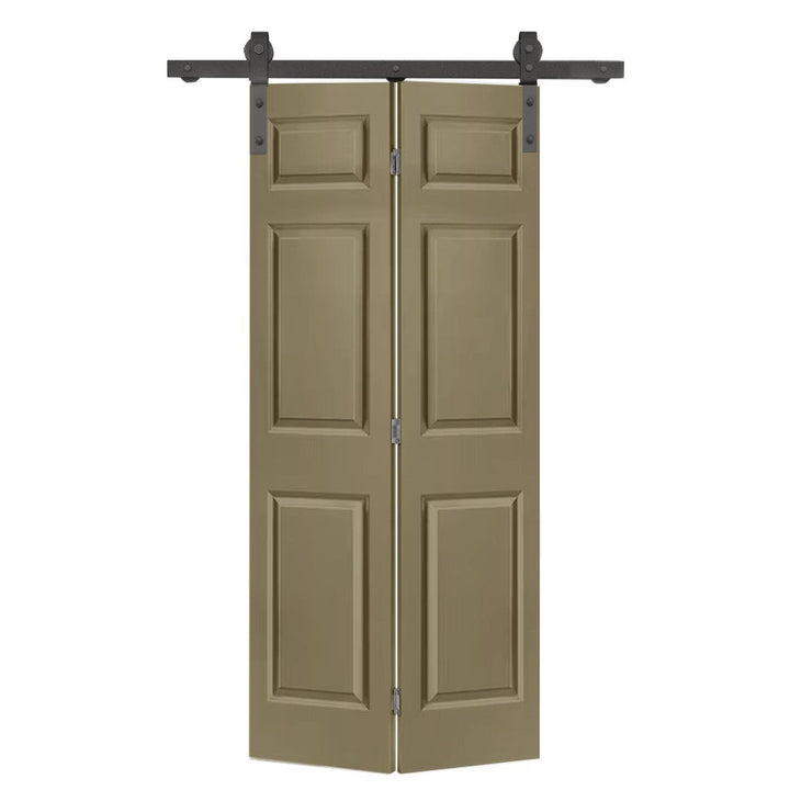 Paneled MDF Composite Bifold Barn Door with Installation Hardware Kit Calhome Size: 24" x 84" Finish: Olive Green