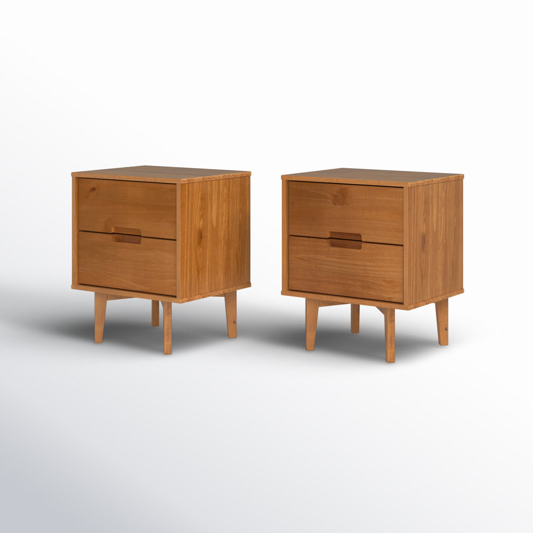 Aizlyn Mid-Century Modern Solid Wood Groove-Handle Nightstands (Set of 2) Wade Logan® Color: Caramel