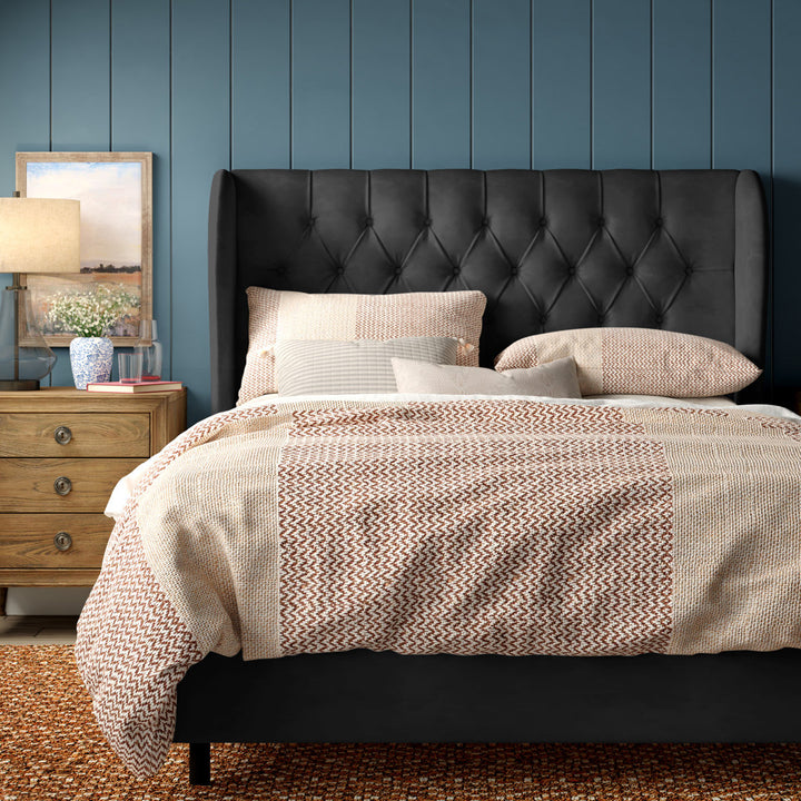 Knaresborough Tufted Upholstered Low Profile Standard Bed Greyleigh™ Size: Queen Body Fabric: Classic Black Performance Velvet