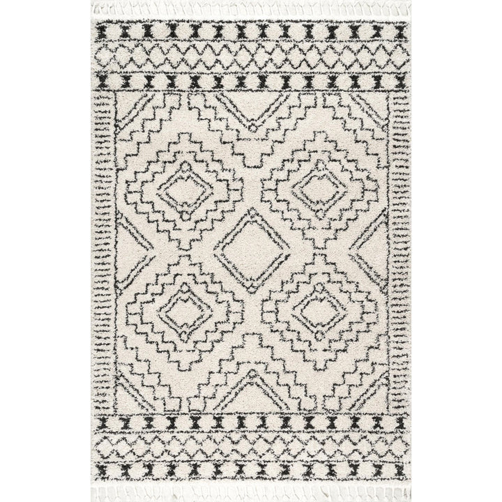 Adry Moroccan Shag Tasseled Cream/Charcoal Area Rug Union Rustic Rug Size: Rectangle 7'10" x 10'