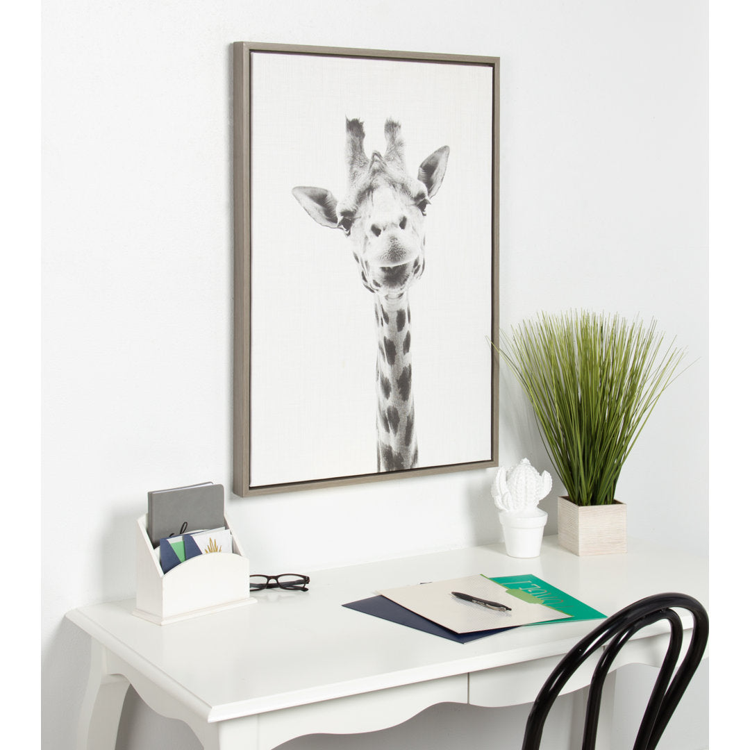 Audel Sylvie Graywash Giraffe by Simon Te Tai - Photograph Print on Canvas Wade Logan® Format: Gray Framed
