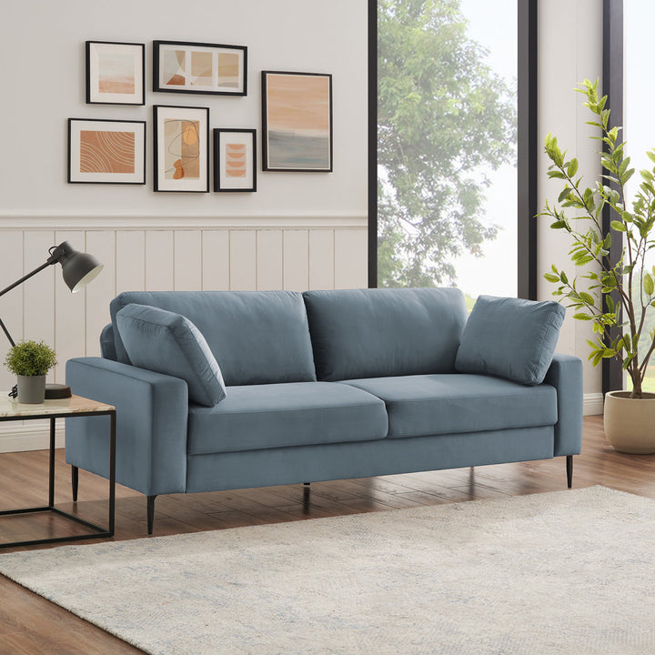 Jeses MINIMORE Modern Style Etta 84.3" Mid-Century Modern Design Sofa Corrigan Studio® Fabric: Light Blue Velvet