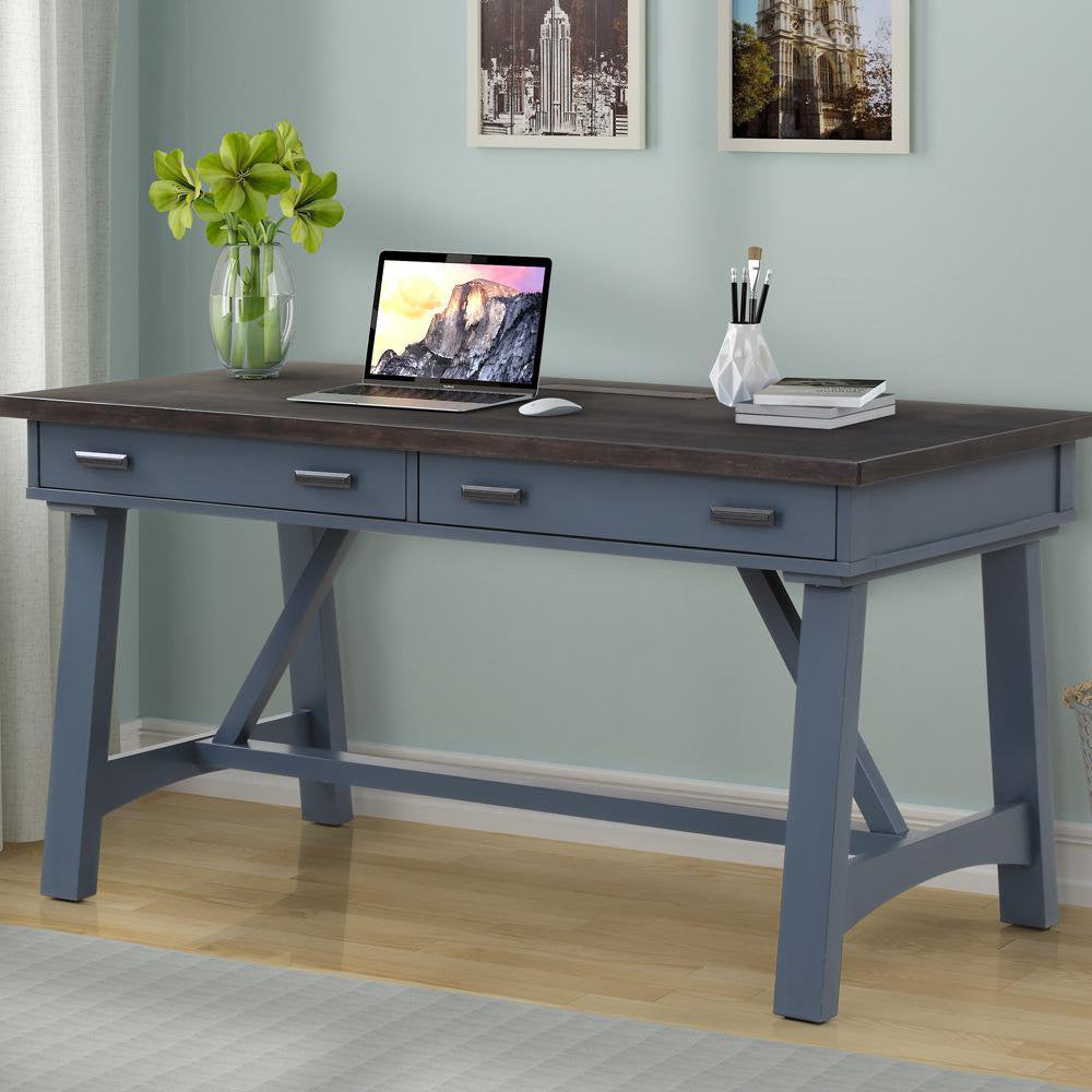 Bankston Desk with Built in Outlets Beachcrest Home™ Color: Dark Brown/Blue