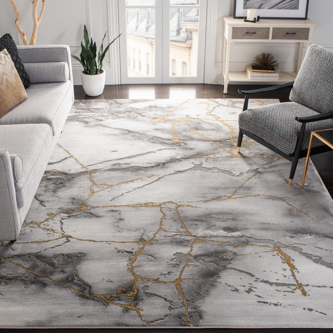 Swindle Abstract Grey/Gold Area Rug Wade Logan® Rug Size: Rectangle 10'6" x 14'
