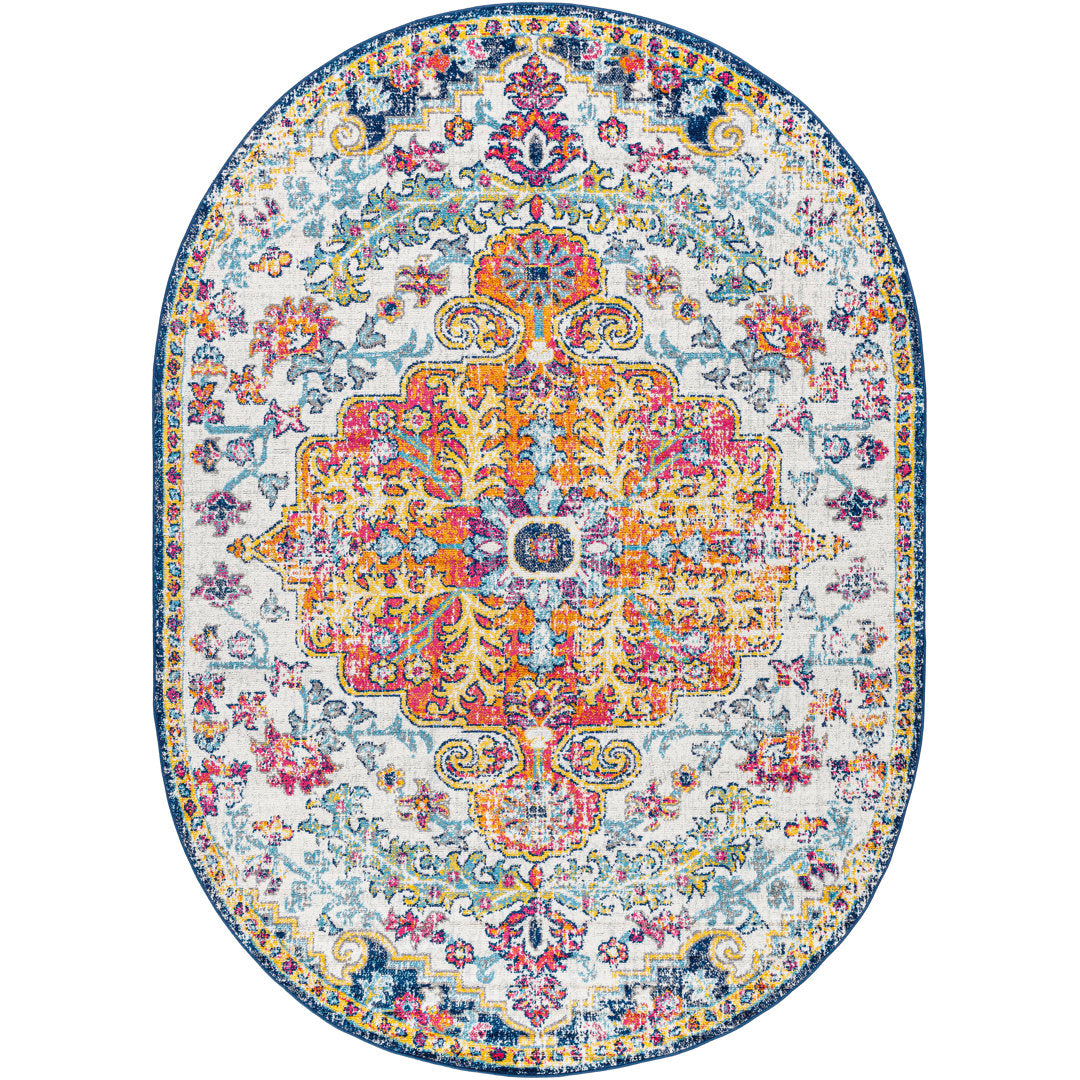 Hillsby Oriental Blue/Orange Area Rug Mistana™ Rug Size: Oval 5' x 8'