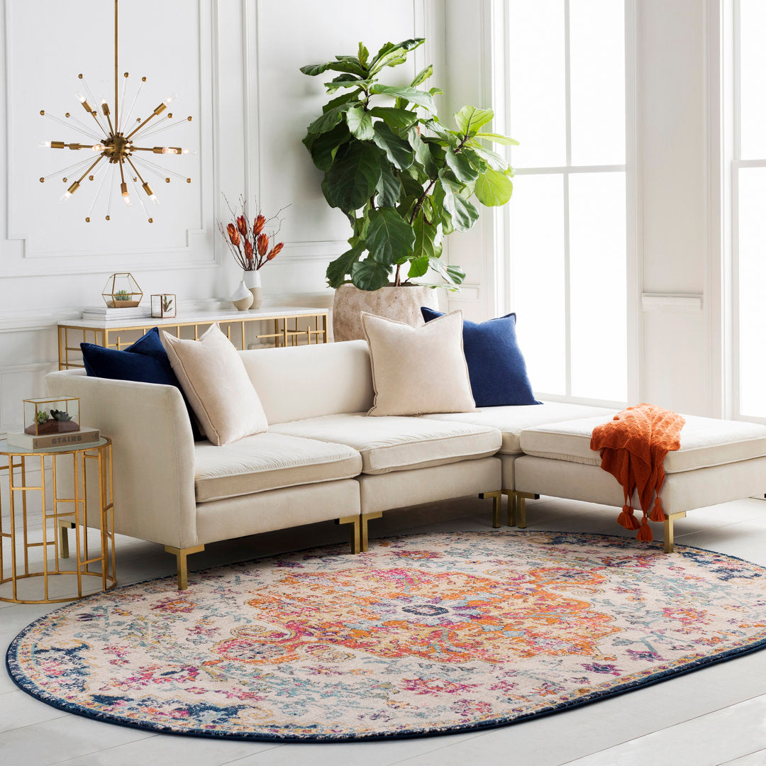 Hillsby Oriental Blue/Orange Area Rug Mistana™ Rug Size: Oval 5' x 8'