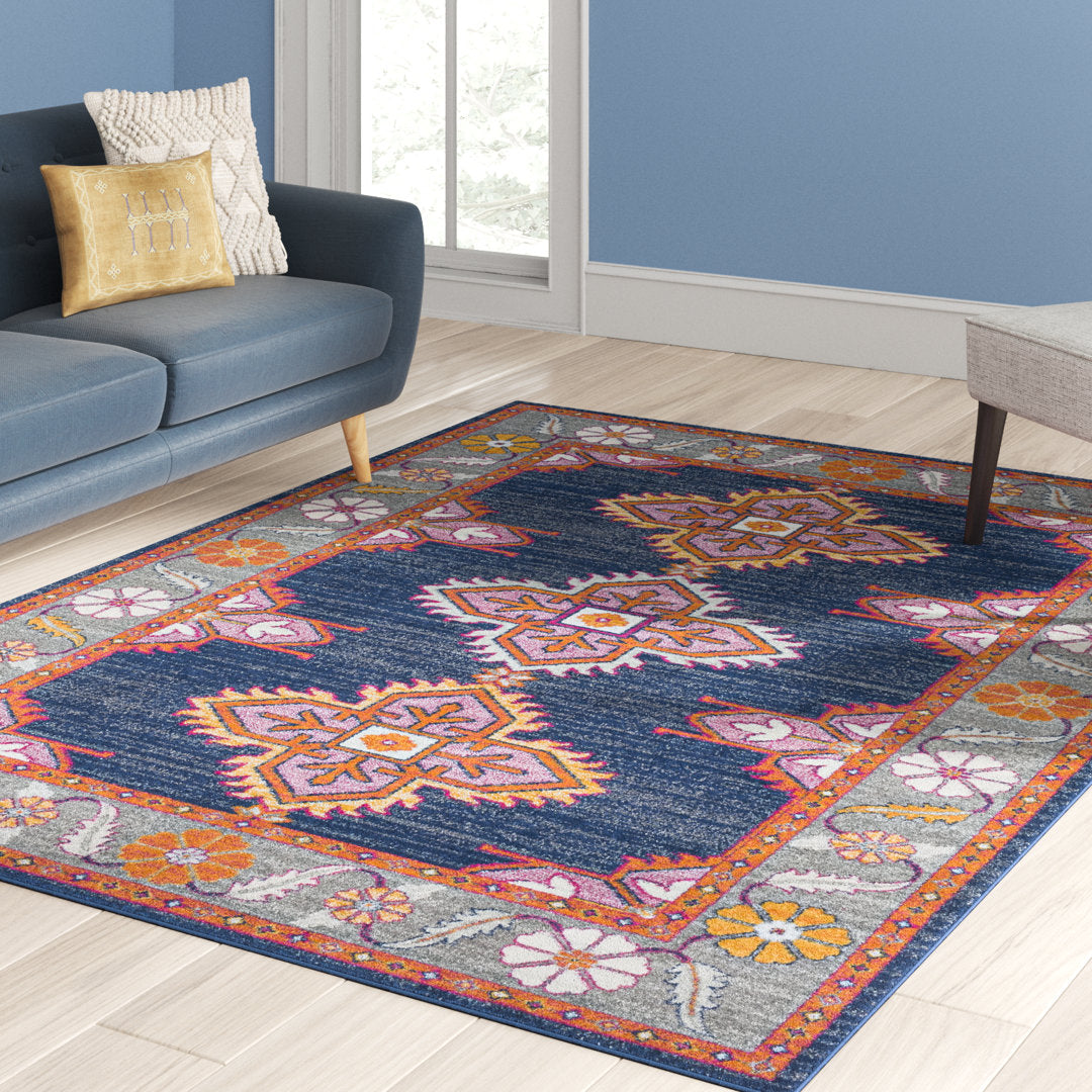 Adelia Oriental Blue/Orange Area Rug Langley Street® Rug Size: Rectangle 6'7" x 9'