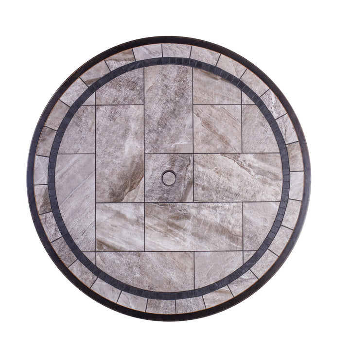 46" Round Patio Table With Handmade Porcelain Top And Heavy Duty Frame Fleur De Lis Living