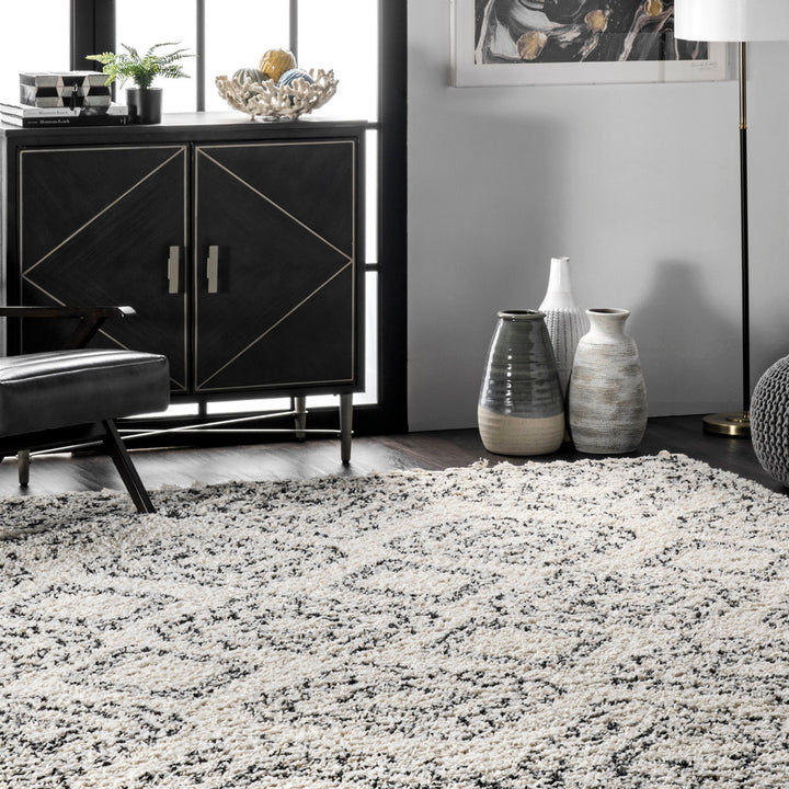 Adry Moroccan Shag Tasseled Cream/Charcoal Area Rug Union Rustic Rug Size: Rectangle 2' x 3'