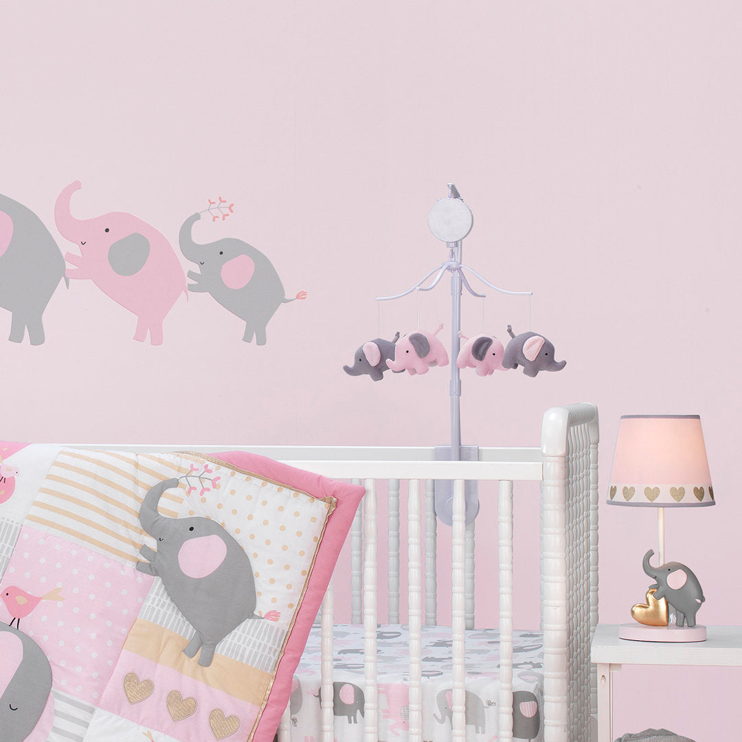 Eloise Pink/Gray Elephant Musical Baby Crib Mobile Bedtime Originals